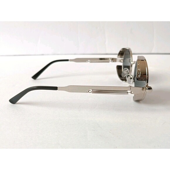 Steampunk Gothic Retro Round Circle Sunglasses Silver Metal Frame Gray Lens C12 - Picture 5 of 8